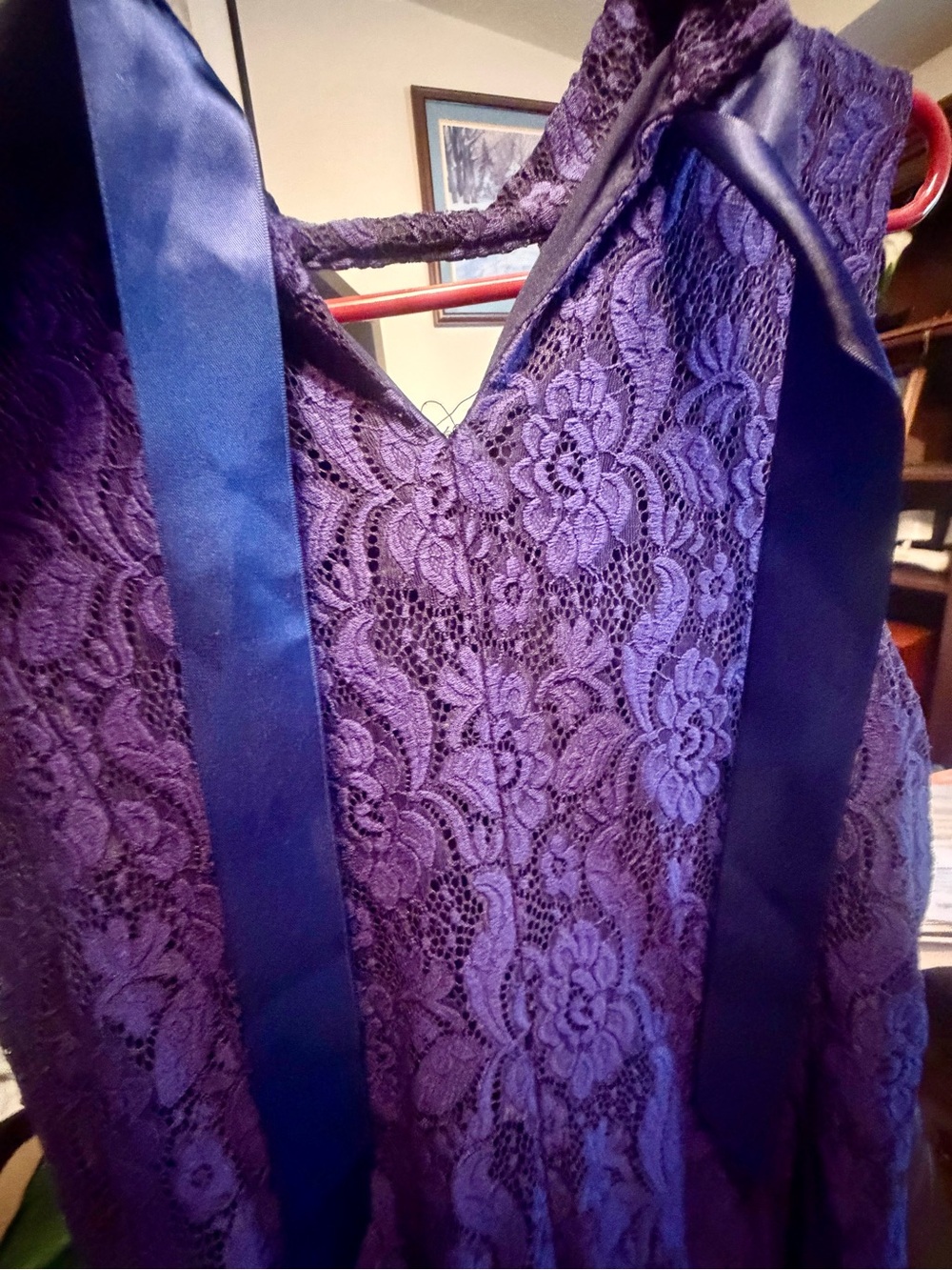 Macy's Purple Lace Asymmetrical Chemise with Satin Straps